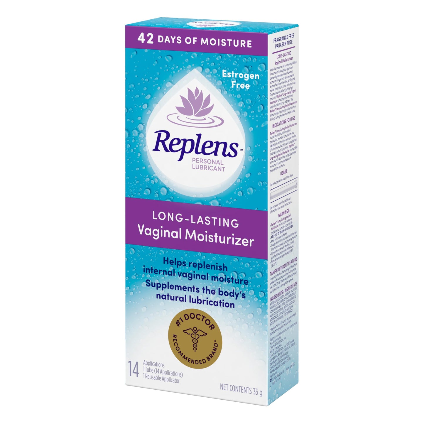 Replens Long-Lasting Vaginal Moisturizer and Lubricant, Replenish internal vaginal moisture, Immediate relief, Paraben free, Estrogen Free, Fragrance Free, 14 Applications, 35 g ๐ All In One Marketplace Canada
