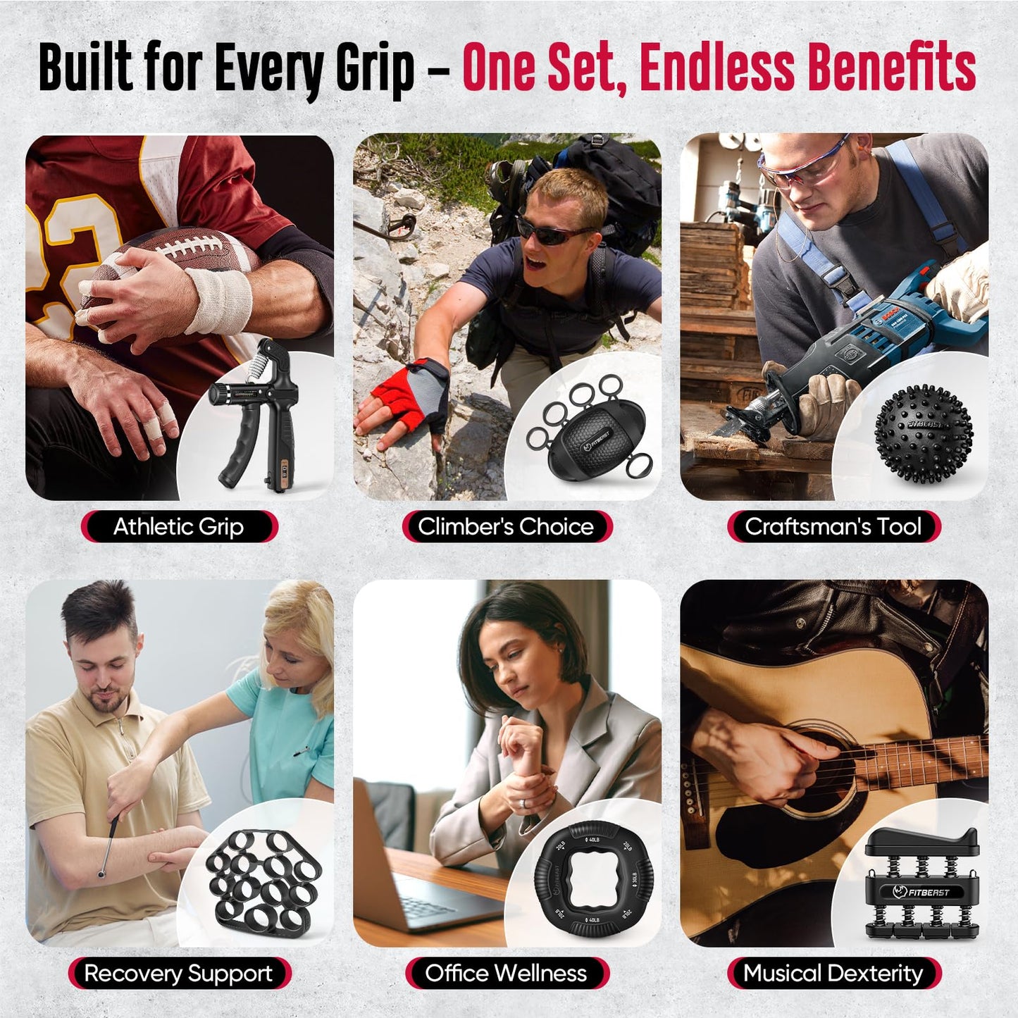 FitBeast Grip Strength Trainer, Hand Gripper Strengthener Kit - 6 Pack with Adjustable Resistance Forearm Strengthener, Forearm Exerciser and Massage Balls for Hand Therapy, Grip Training and Recovery ๐ All In One Marketplace Canada