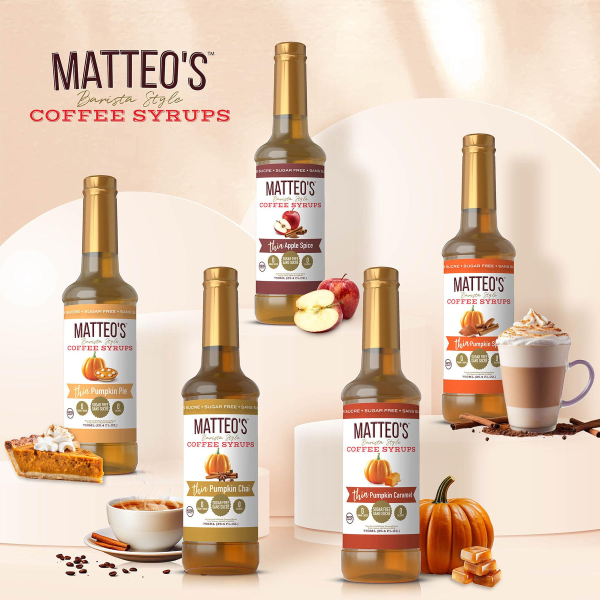 Matteo's Barista Style Sugar-Free Coffee Syrup, 6 Flavour Dessert Variety Pack, Zero Calories and Sugar, Keto-Friendly Coffee Syrups, Delicious Flavoured Coffee Syrup - 25.4 oz Syrup Bottles ๐ All In One Marketplace Canada