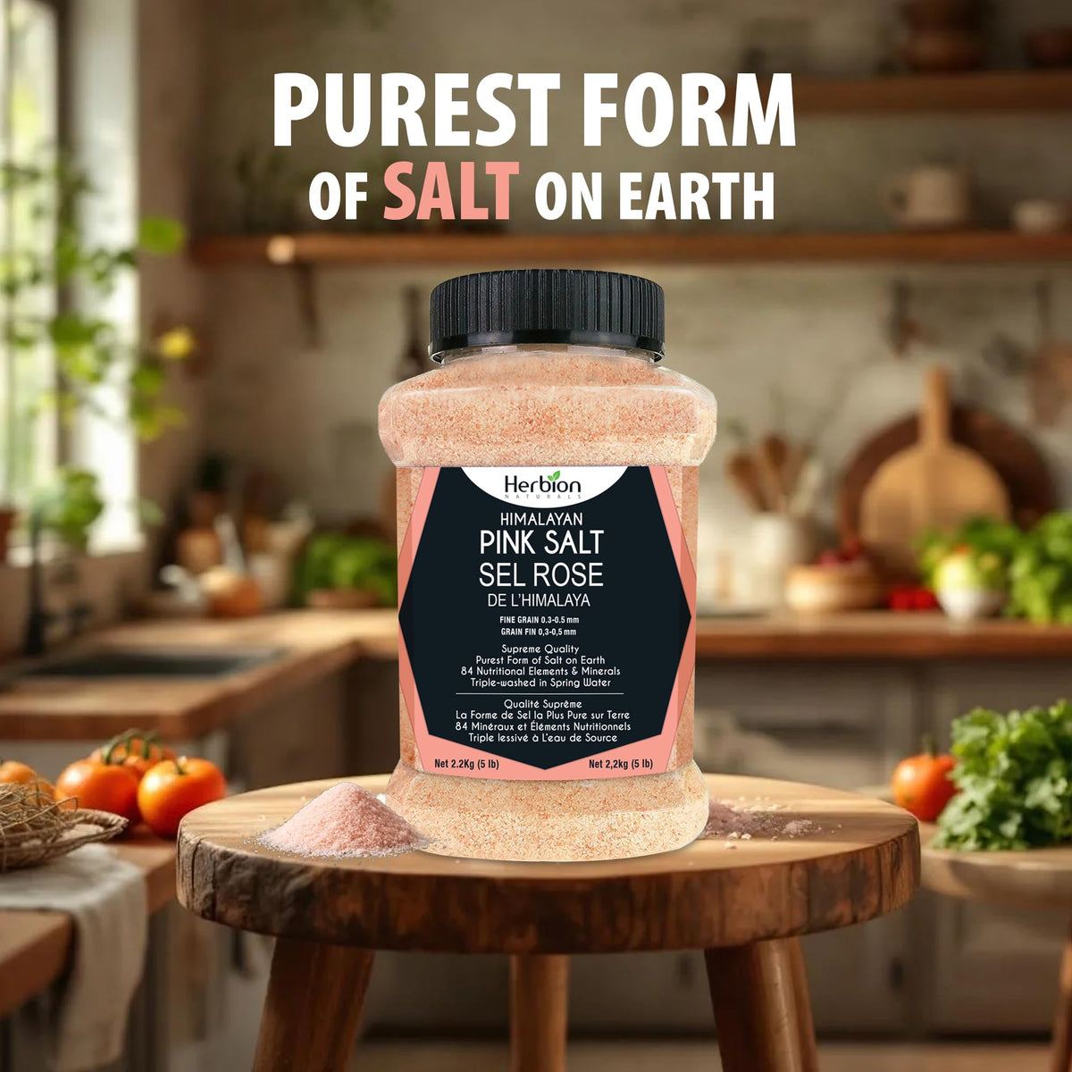 Herbion Naturals Himalayan Pink Salt - Fine Grain - 5 lb. (2.2 Kg) Unbreakable Jar - Kosher Certified - GMO-Free - Vegan - Supreme Quality - Chemical Free ๐ All In One Marketplace Canada