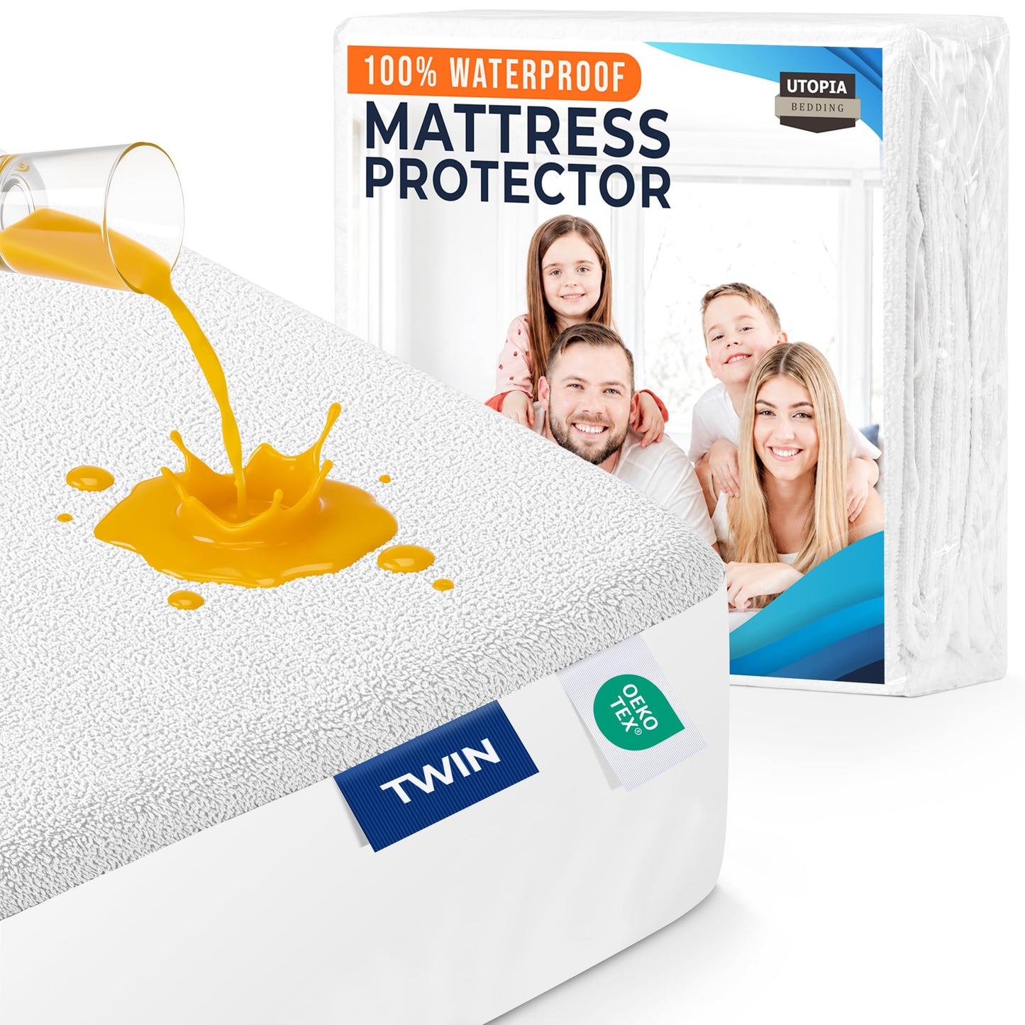 Utopia Bedding Waterproof Mattress Protector Twin Size, Premium Terry Mattress Cover 200 GSM, Breathable, Fitted Style with Stretchable Pockets (White) ๐ All In One Marketplace Canada