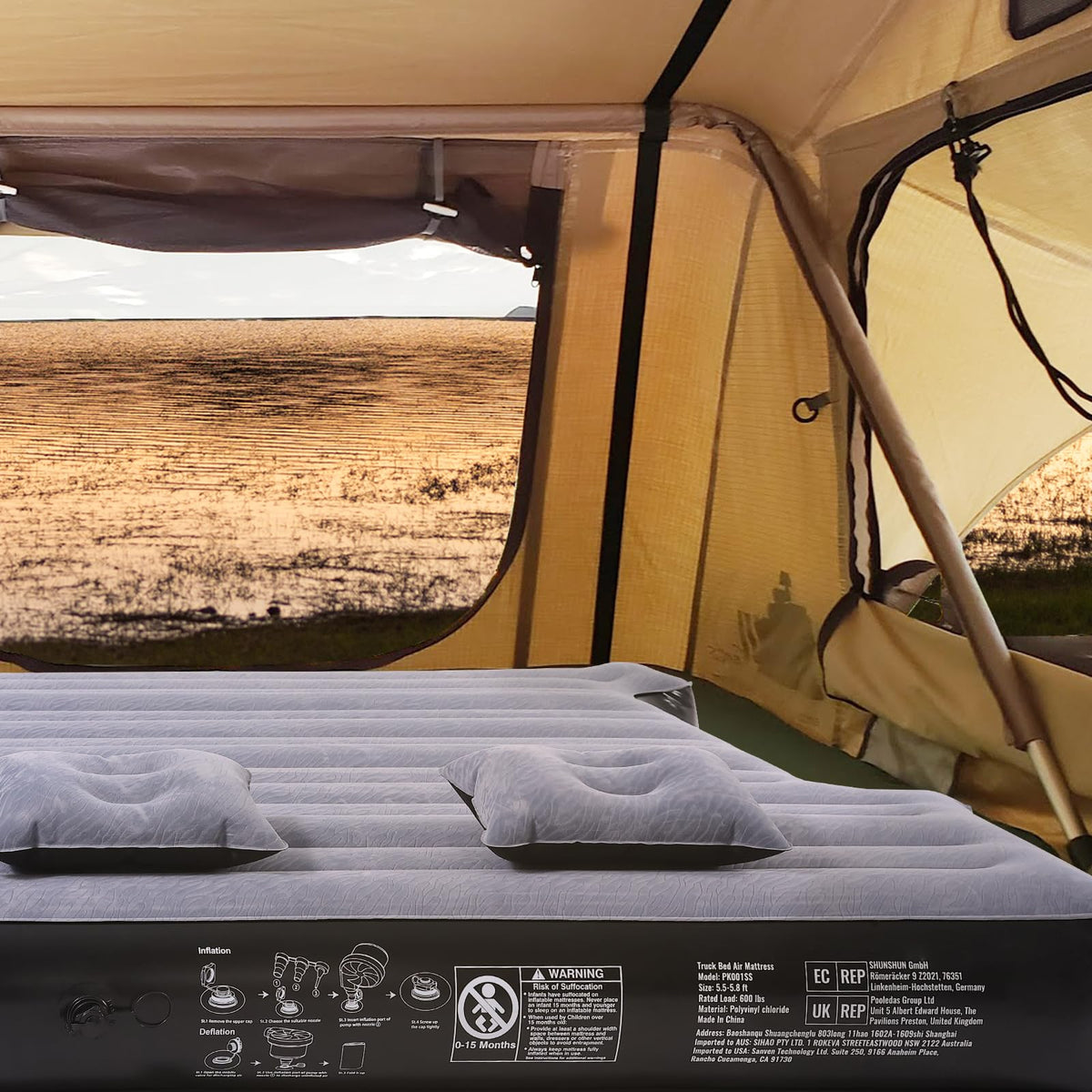 VEVOR Truck Bed Air Mattress, for 5.5-5.8 ft Full Size Short Truck Beds, Inflatable Air Mattress Camping Bed with 12V Air Pump 2 Pillows, Carry Bag, for Silverado, RAM, F Series, Sierra, Titan, Tundra ๐ All In One Marketplace Canada