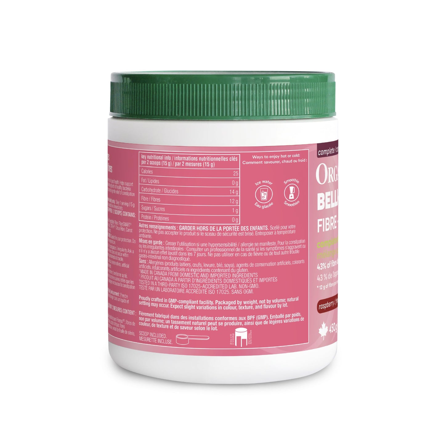 Organika Canadian-Made Belli Bliss Fibre | High Fibre Blend, 4 Diverse Sources of Fibre | Supports Digestive Health, Constipation Relief, Weight Control - Raspberry, 450g ๐ All In One Marketplace Canada