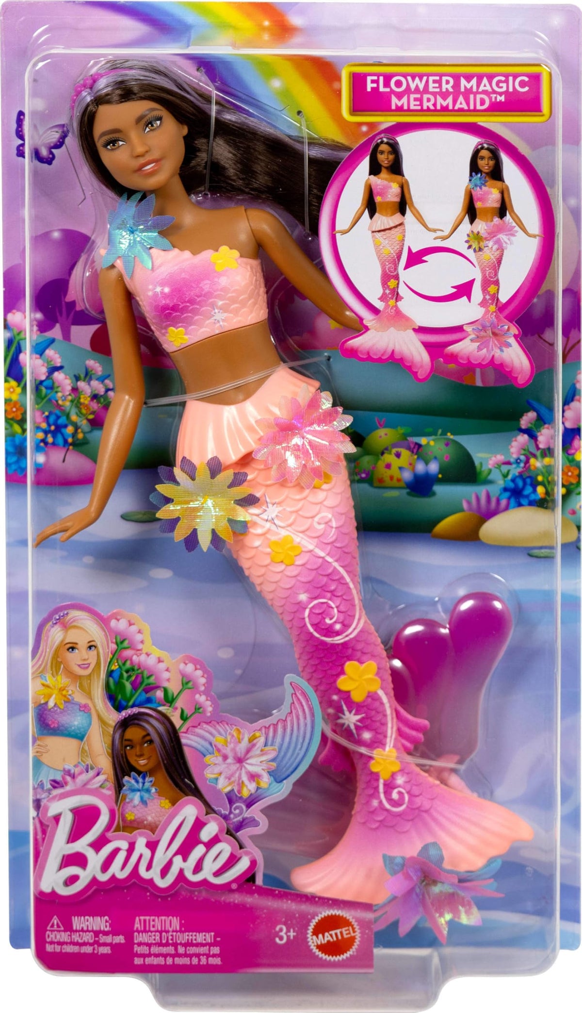 Barbie Mermaid Toy Dolls with Surprise Magic Blooming Flowers Feature, Ombre Tails, Pearl Headband Accessory & Long Brown Hair with Purple Highlights ๐ All In One Marketplace Canada