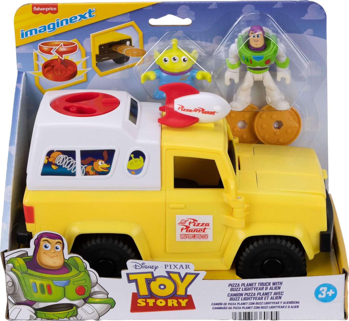 Fisher-Price Imaginext Disney and Pixar Toy Story Pizza Planet Truck with 3-inch Buzz Lightyear & Alien Friend Action Figures, Toy Vehicle & Pizza Projectile Accessories ๐ All In One Marketplace Canada