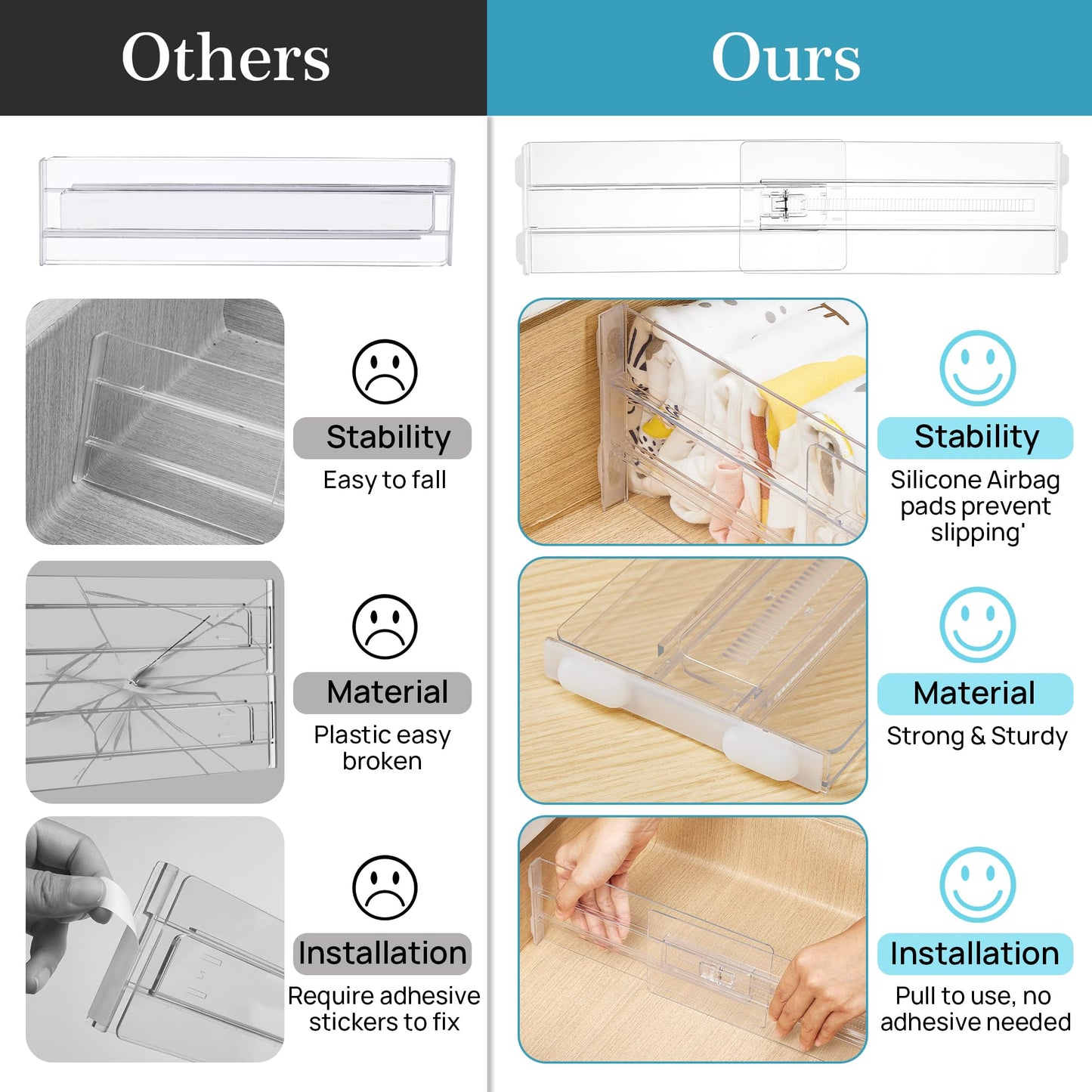 Vtopmart 8 Pack Drawer Dividers for Clothes, Adjustable 4" High Expandable from 10.2"-16.5" Dresser Drawer Organizer, Clear Plastic Dresser Organizer for Baby Clothes, Underwear, Socks ๐ All In One Marketplace Canada