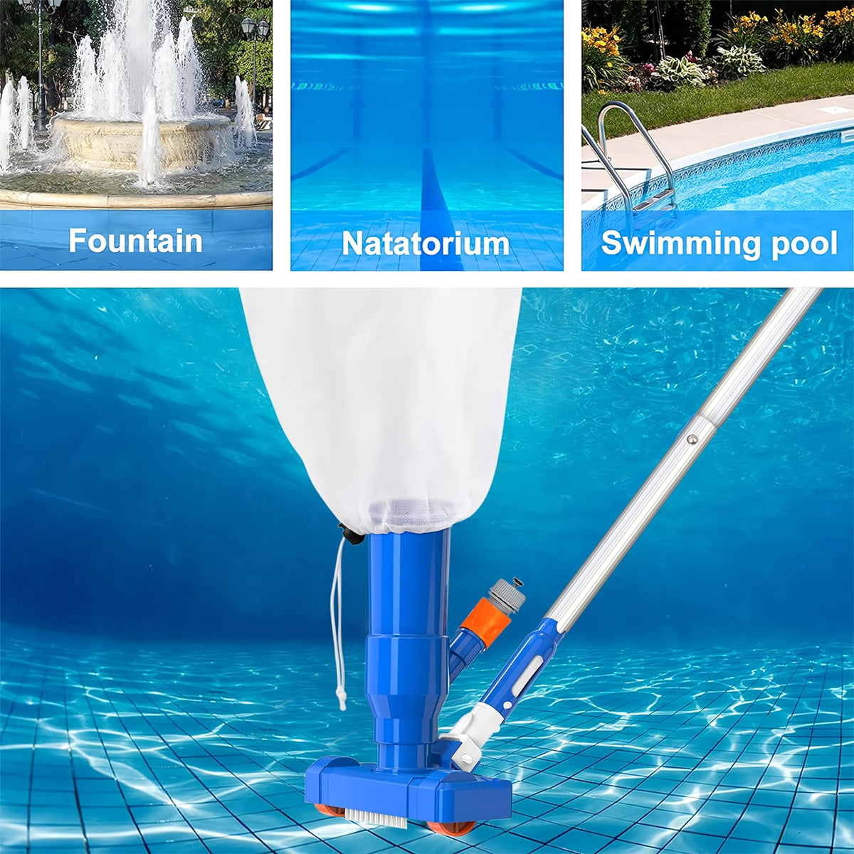 60" Portable Pool Vacuum Jet Underwater Cleaner and Leaf Skimmer Net (No Garden Hose Included), 4 Section Pole of Hand Held Portable Vacuum Pool Cleaner for Above Ground Pool Spa Pond Fountain Hot Tub ๐ All In One Marketplace Canada
