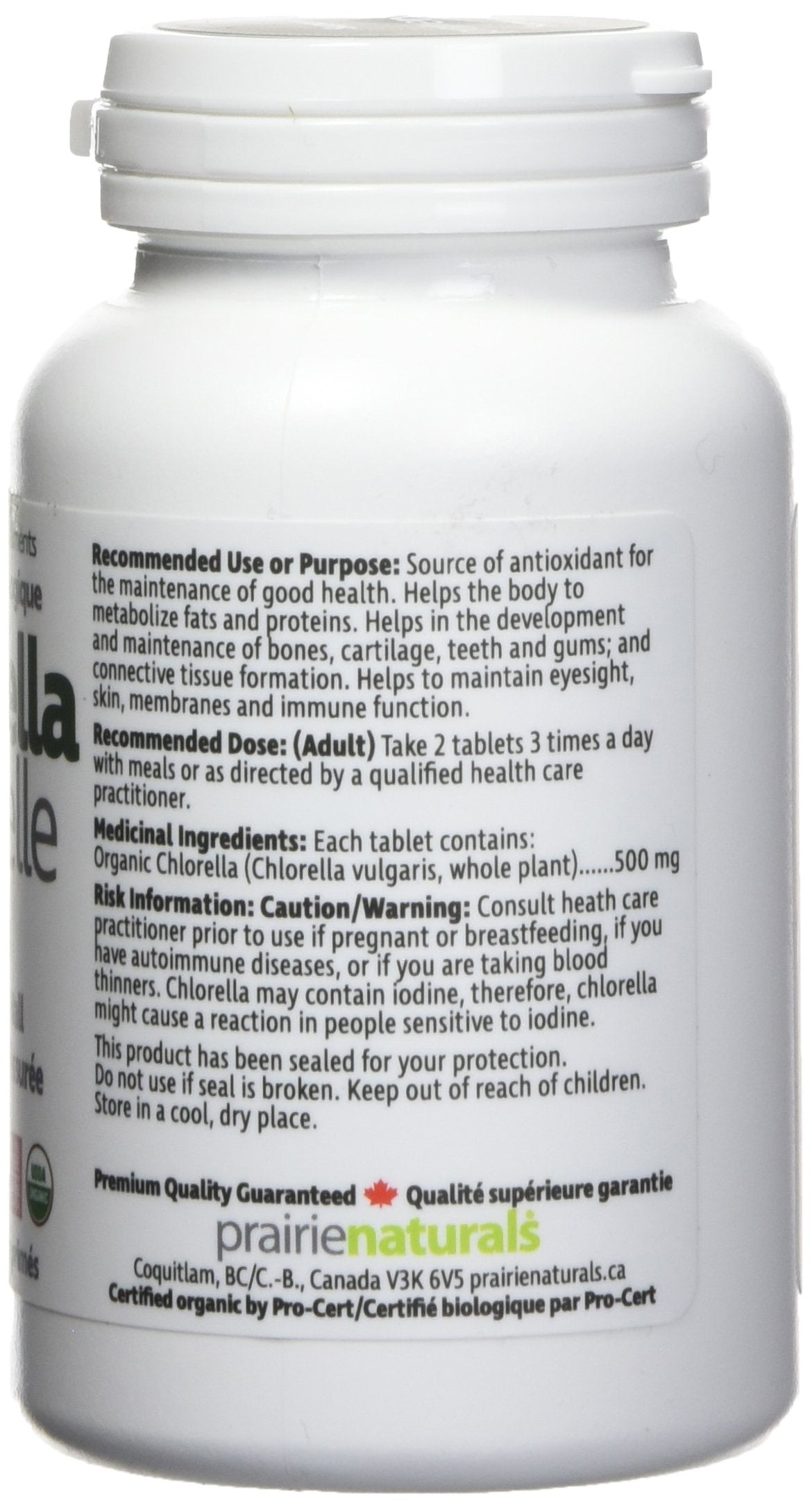 Prairie Naturals Organic Chlorella Broken Cell Wall Tablets - 180 Count ๐ All In One Marketplace Canada
