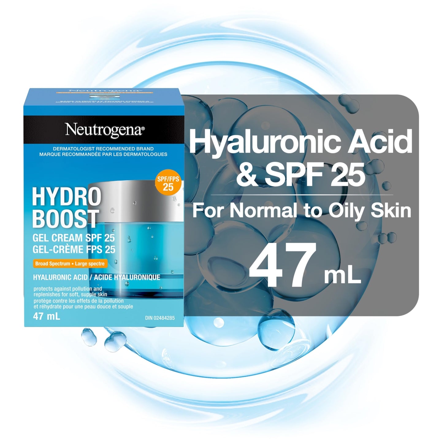 Neutrogena Hydro Boost Gel Cream Face Moisturizer with Sunscreen SPF โ Hyaluronic Acid for Hydrated Skin โ Fast Absorbing, Oil-Free, Non-Comedogenic 47mL ๐ All In One Marketplace Canada