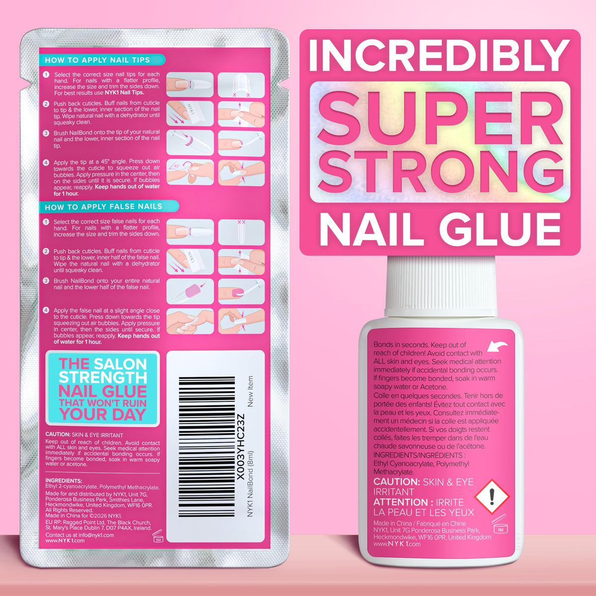 NYK1 Super Strong Nail Glue For Press On Nails, Nail Tips And Acrylic Nails (8ml) Nail Bond Brush On Nail Glue For Acrylics Glue On Nails And Fake Nails With Glue Brush for Stick On Nails Tips ๐ All In One Marketplace Canada