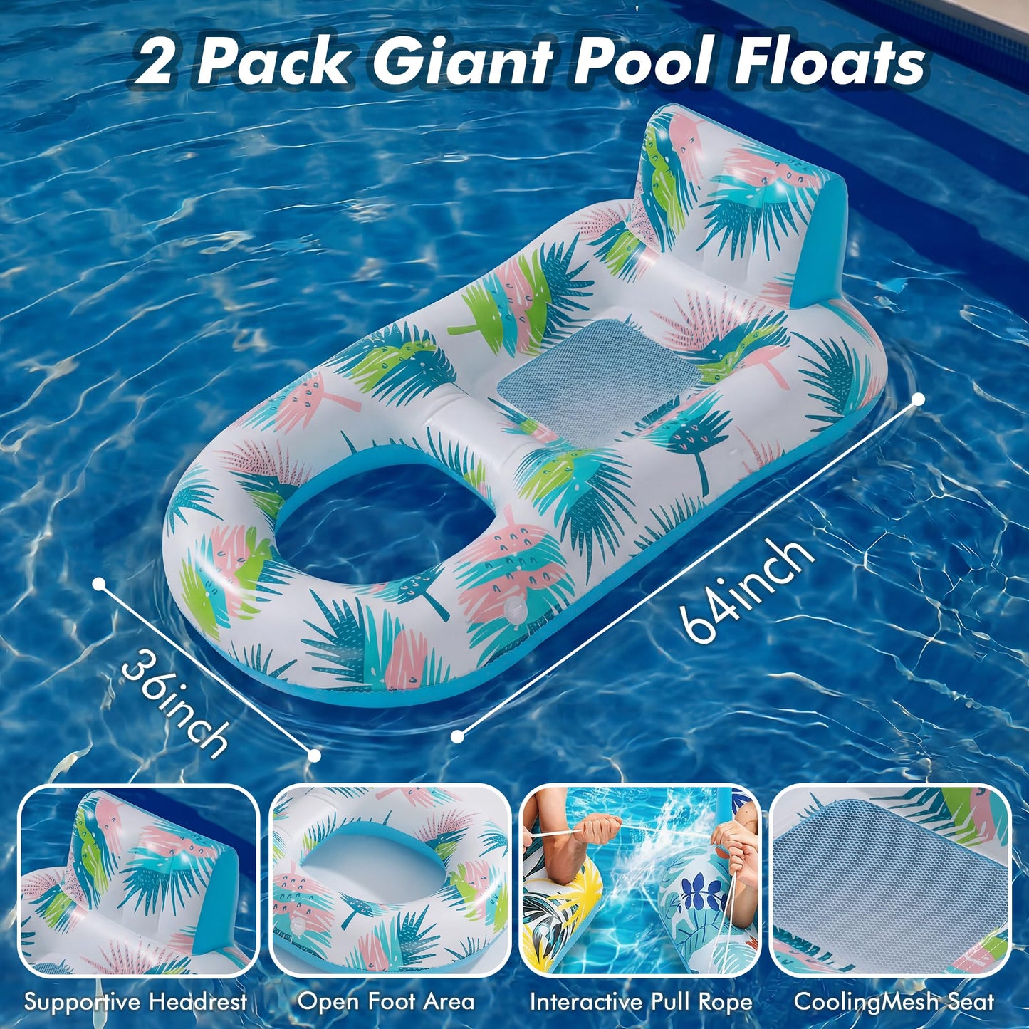 cngg v Pool Floaties for Adults,Inflatable Float Heavy Duty, Backrest & Footrest Pool Float Pool Rafts for Adults Beach Lake Party 2 Pack š All In One Marketplace Canada