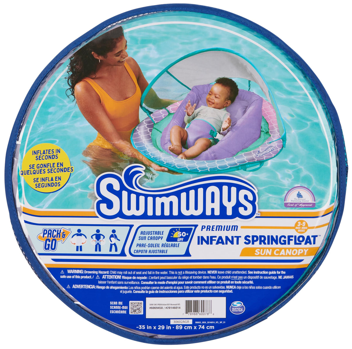 Swimways Infant Spring Float, Baby Pool Float with Canopy & UPF Protection, Swimming Pool Accessories for Kids 3-9 Months, Mermaid ๐ All In One Marketplace Canada