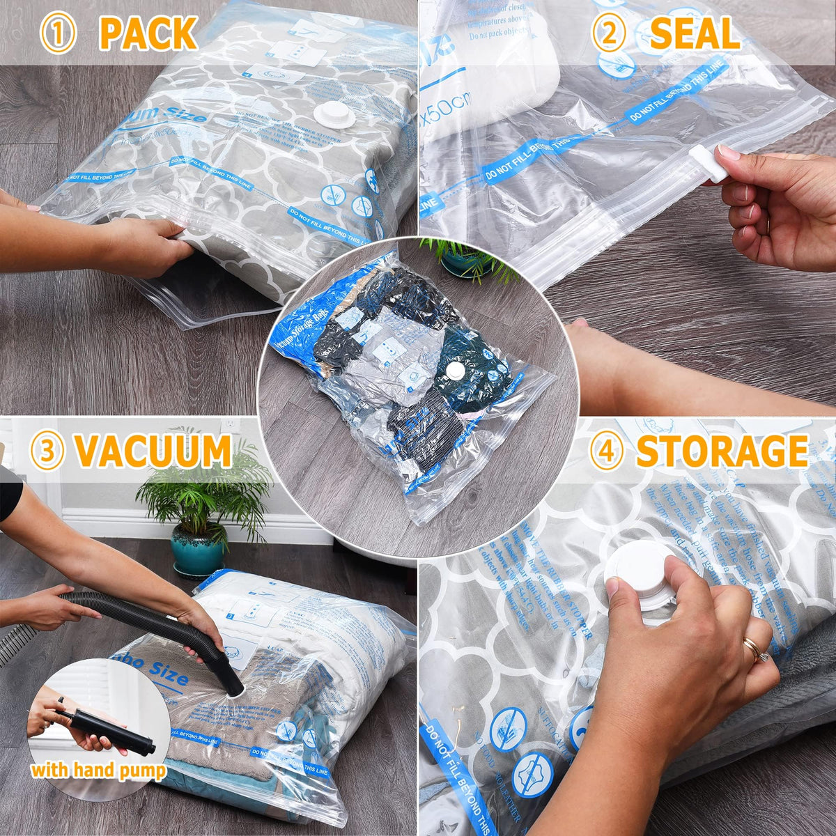 Vacuum Storage Bags 6 Large, Space Saver Sealer Bags, Airtight Compression Bags for Clothes, Pillows, Comforters, Blankets, Bedding ๐ All In One Marketplace Canada