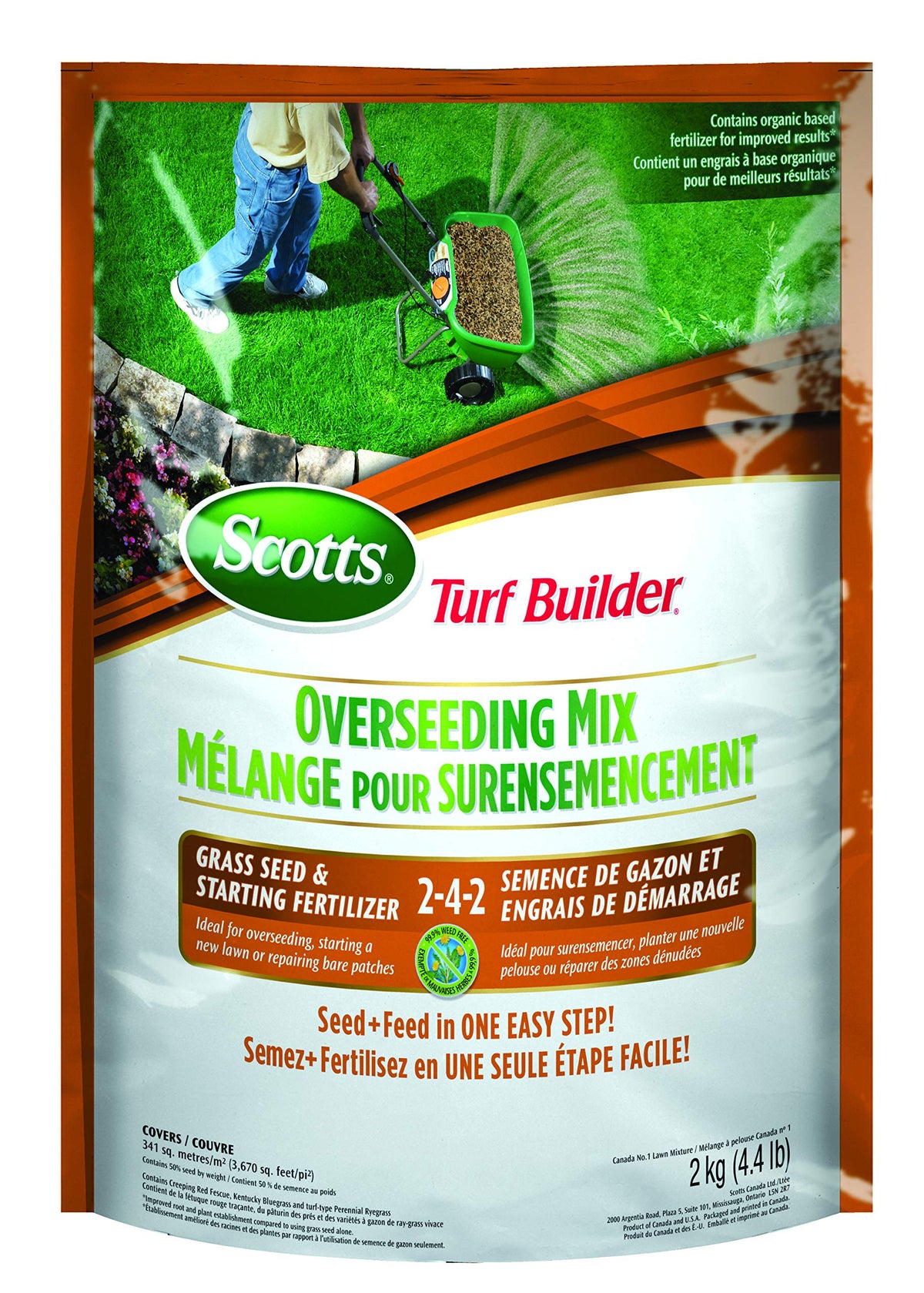 Scotts Turf Builder Overseeding Mix Grass Seed & Starting Fertilizer 2-4-2, 2kg (341 sq Meters / 3,670 sq feet Coverage) | Repair Thin Lawns, Fast Germination, Strong Roots ๐ All In One Marketplace Canada
