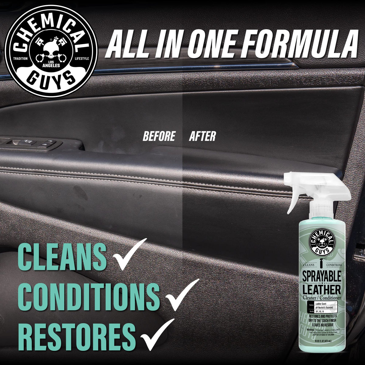 Chemical Guys Sprayable Leather Cleaner and Conditioner in One for Car Interiors, Apparel, and More (Works on Natural, Synthetic, Pleather, and More) Leather Scent, 473 ml ๐ All In One Marketplace Canada