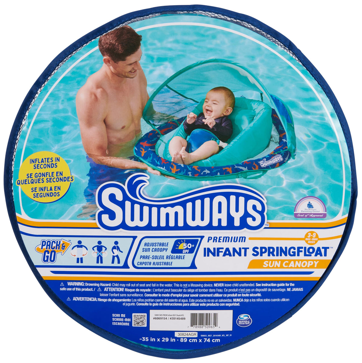 Swimways Infant Spring Float, Baby Pool Float with Canopy & UPF Protection, Swimming Pool Accessories for Kids 3-9 Months, Shark ๐ All In One Marketplace Canada