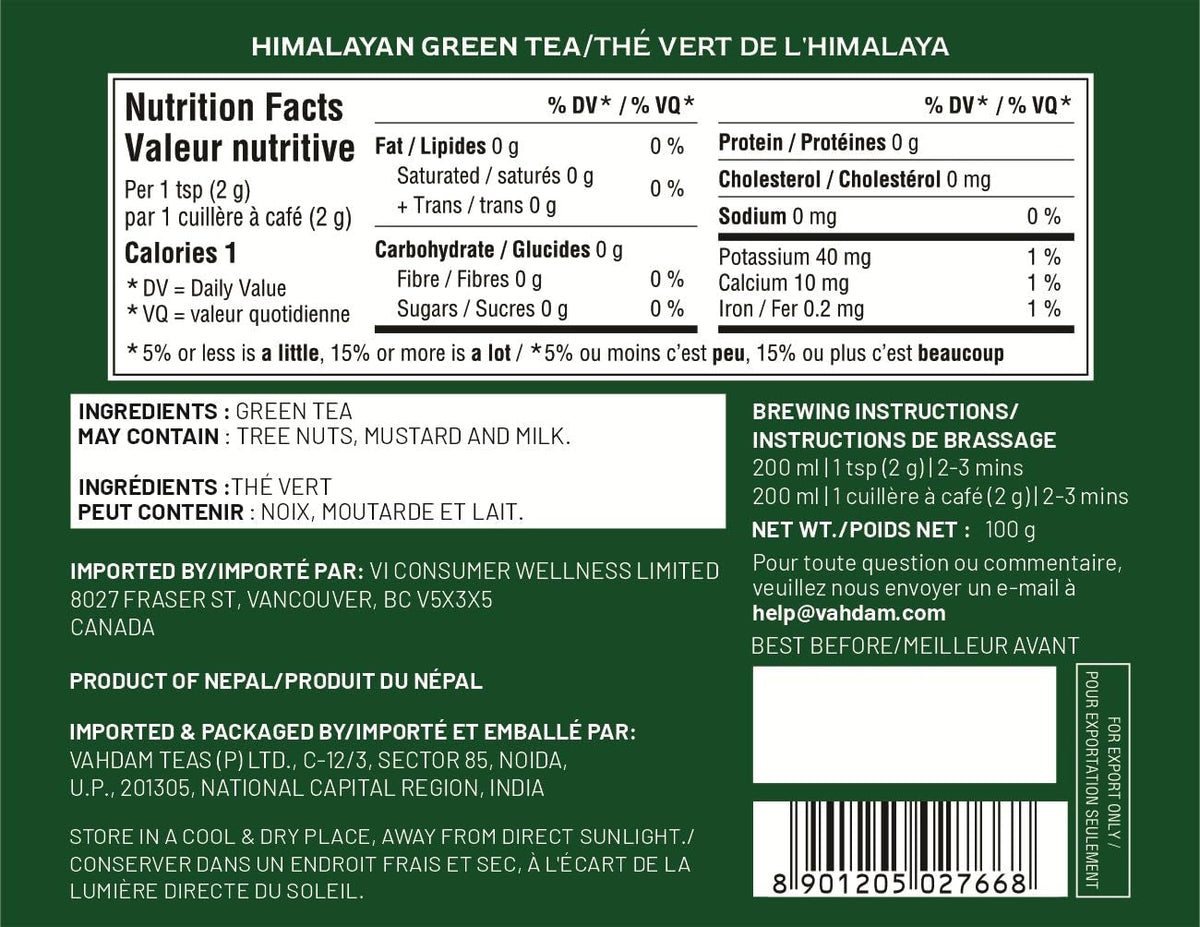 VAHDAM, Himalayan Green Tea Leaves (100g | 50+ Cups) Non GMO, Gluten Free | High Elevation Grown Green Tea Leaves From Himalayas | Pure Unblended Single Origin Green Loose Leaf Tea | Vacuum Sealed ๐ All In One Marketplace Canada