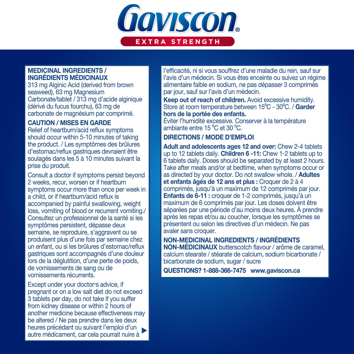 Gaviscon Extra Strength Tablets - 60 Count - Chewable Foaming Antacid Tablets for Day and Night Heartburn Relief, Acid Reflux and GERD relief, Butterscotch - Free of Aluminum, Lactose and Gluten ๐ All In One Marketplace Canada