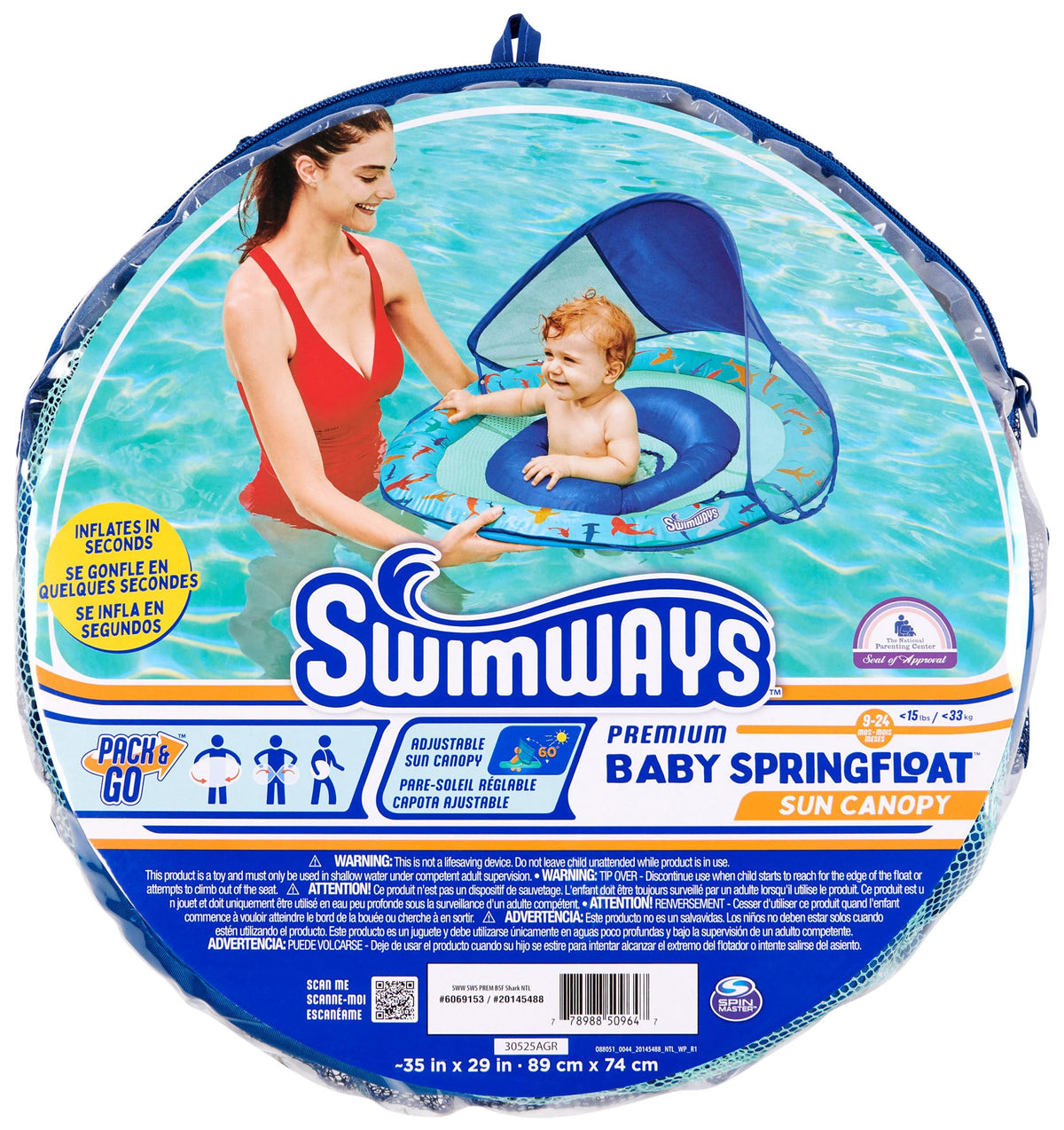 SwimWays Baby Spring Float, Baby Pool Float with Canopy, Swim Training PFD, Swimming Pool Accessories for Babies and Toddlers 9-24 Months, Shark ๐ All In One Marketplace Canada