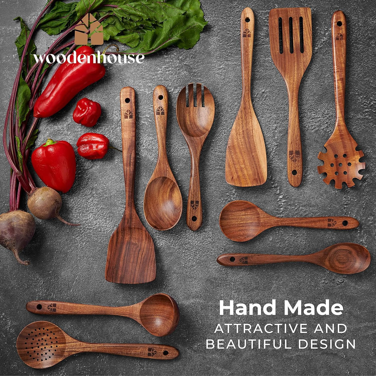 Wooden Spoons for Cooking, Kitchen Utensil Set, 10 Pcs Cooking Utensils Set for Nonstick Pans & Cookware โ Study Teak Wood, Lightweight & Heat Resistant ๐ All In One Marketplace Canada