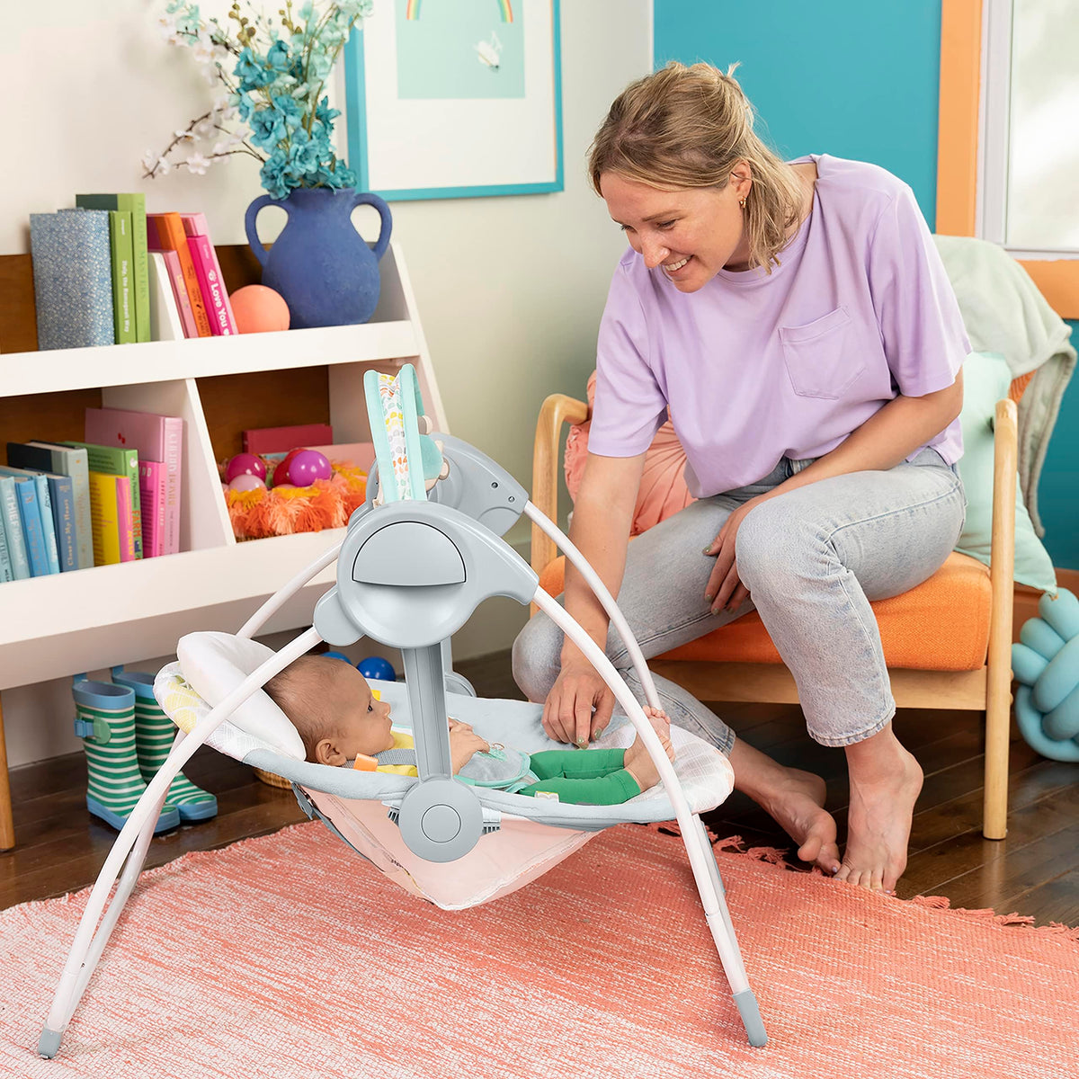 Bright Starts Portable Automatic 6-Speed Baby Swing, Compact Easy-Fold, Music, Toy Bar, 0-9 Months 6-20 lbs (Whimsical Wild) ๐ All In One Marketplace Canada