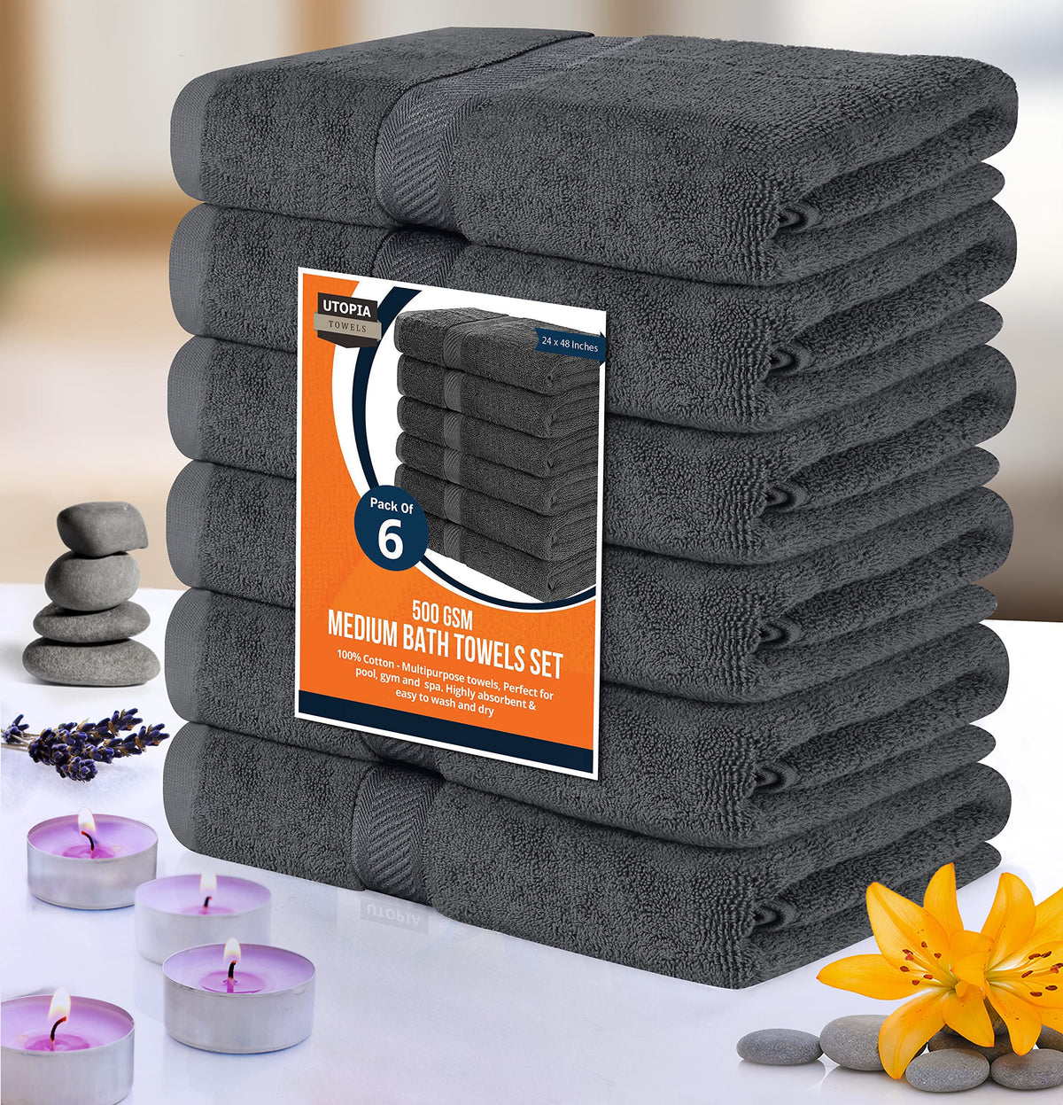 Utopia Towels 6 Medium Bath Towels, 24 by 48 Inches, 100% Cotton Towels for Pool, Spa, Gym, Quick Drying and Absorbent, Grey ๐ All In One Marketplace Canada