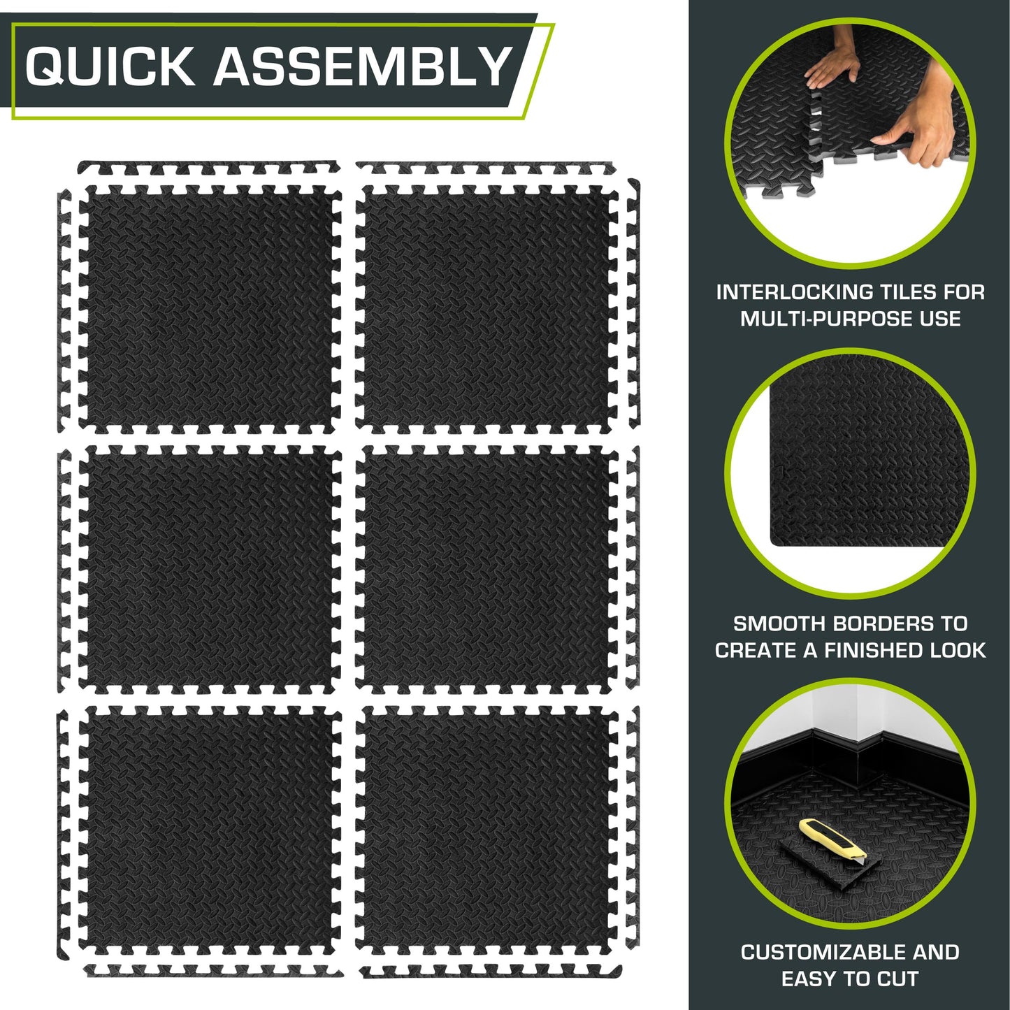 ProsourceFit Exercise Puzzle Mat 1/2-inch, EVA Interlocking Foam Floor Tiles for Home Gym, Workout Equipment, Kids Play Areas, Black, 24 SQ FT - 6 Tiles ๐ All In One Marketplace Canada