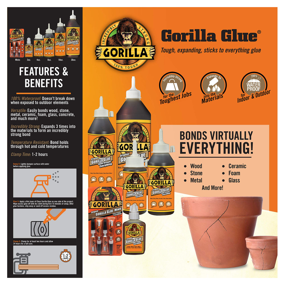Gorilla Glue Original Minis Four Pack, 100% Waterproof, Indoor & Outdoor, Polyurethane Glue, Versatile Bonding Adhesive, Easy Application Nozzle, 4 - 3g Tubes (Pack of 1) π All In One Marketplace Canada