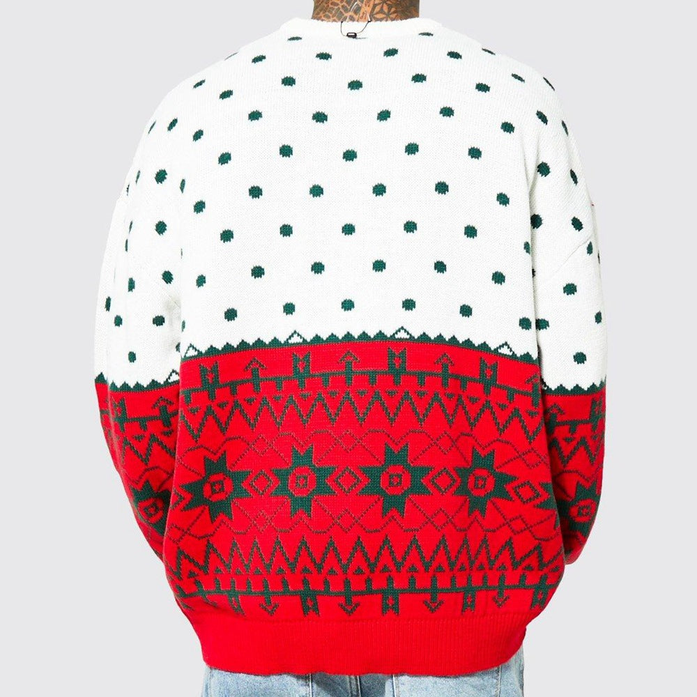Men's Christmas Crew Neck Sweater – Loose Fit Knit Pullover for Fall & Winter