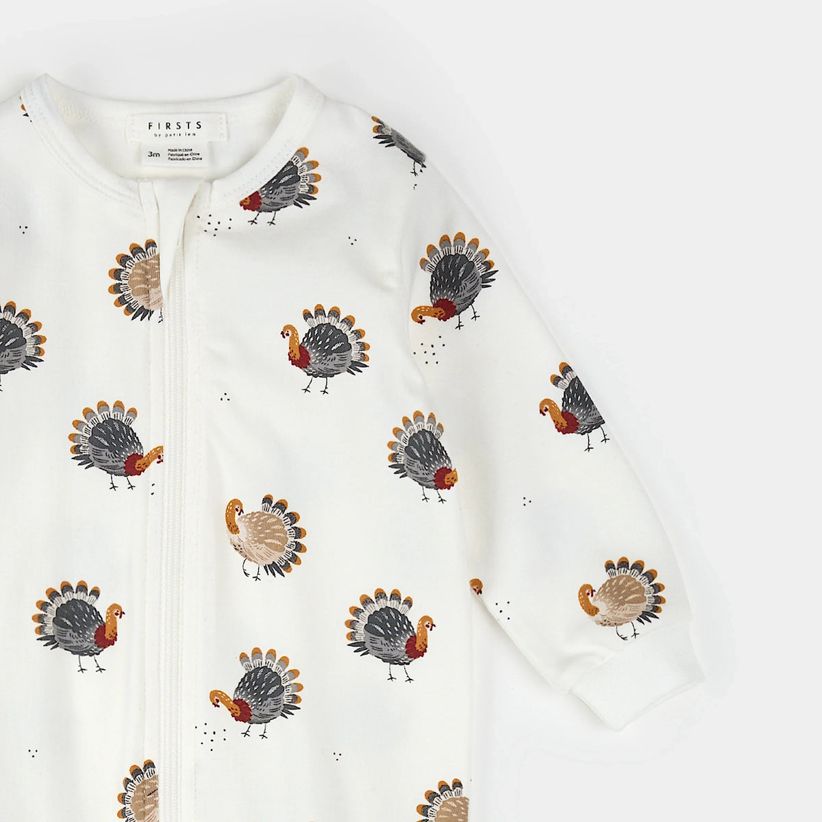 Footed Sleeper | Turkey Print on Off-White | Petit Lem