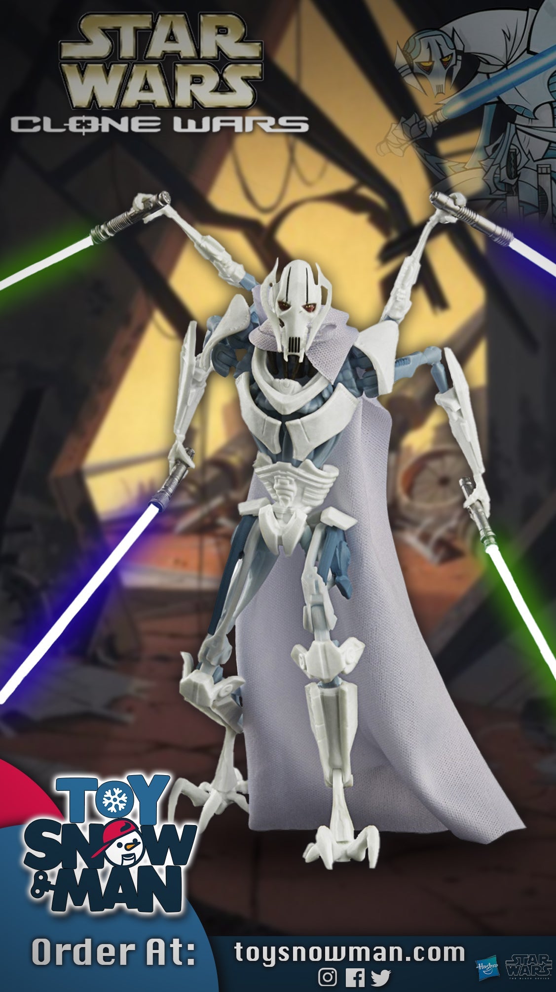 Star Wars: The Black Series Cartoon General Grievous (Tartakovsky Clone Wars) ** SUBSTANDARD PACKAGING **