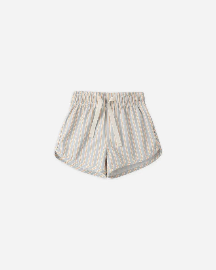 Boys Swim Short | Blue + Butterscotch Stripe | Quincy Mae