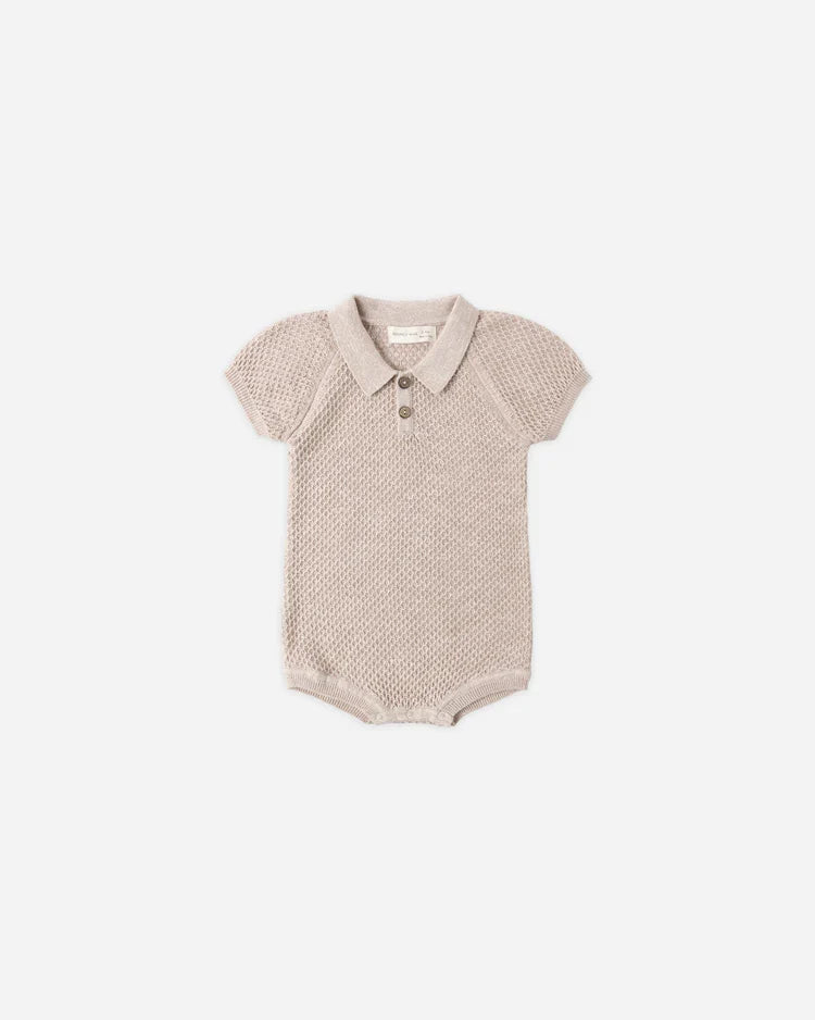Knit Polo Romper | Heathered Latte | Quincy Mae
