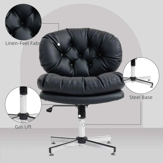 Black Armless Office Chair โ Wide Padded Computer Desk Chair with Adjustable Height (United States & Canada Delivery Only)