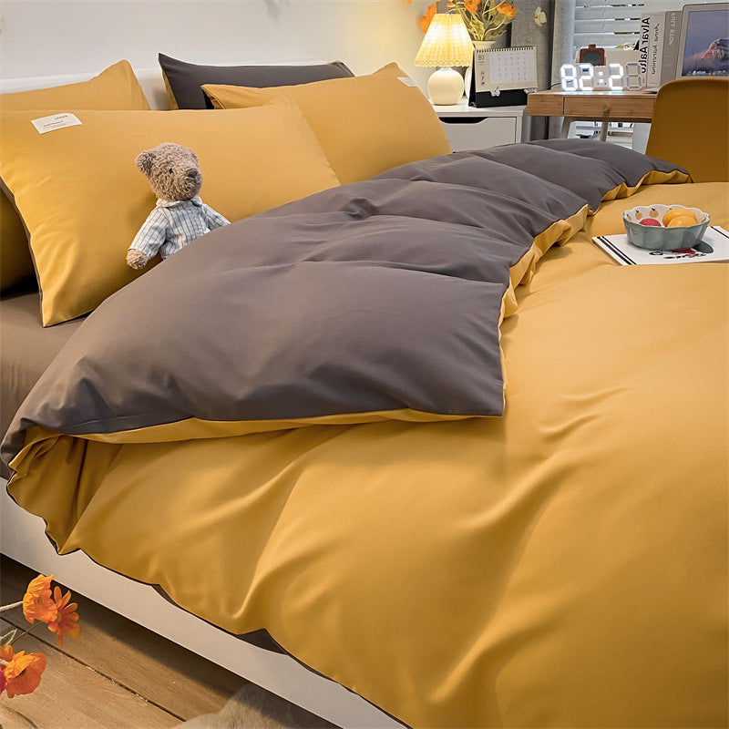 Pure Color Washed Cotton Plaid Striped Bedding Set