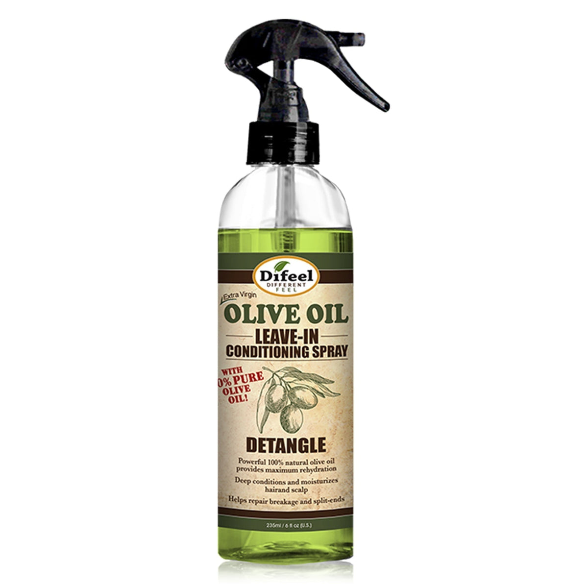 DIFEEL Detangle Leave in Conditioning Spray with 100% Pure Olive Oil 6 oz.