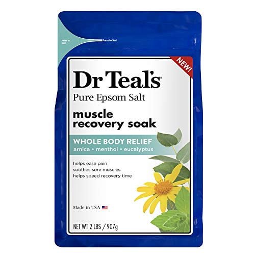 DR TEAL'S Epsom Salt Muscle Recovery Soak Whole Body Relief with Arnica, Menthol, Eucalyptus 2.5 lbs