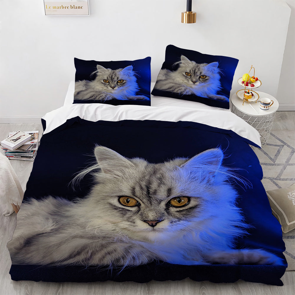 White Cute Cat Duvet Cover Bedding Set