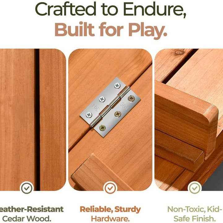 Play22 - Cedar Wood Kids Sandbox with Foldable Bench Seats - Ages 4+