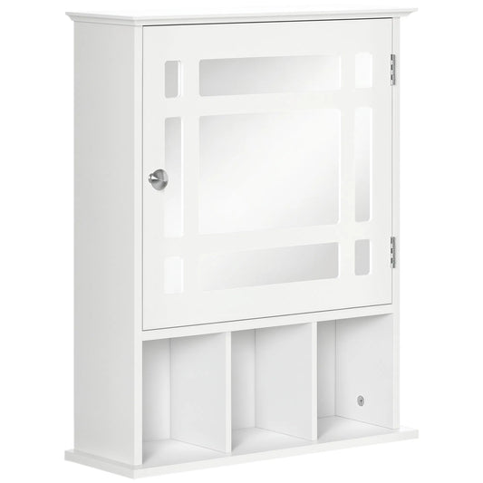 White Bathroom Mirror Cabinet – Wall-Mounted Medicine Cabinet with 3-Shelf Organizer (United States & Canada Delivery Only)