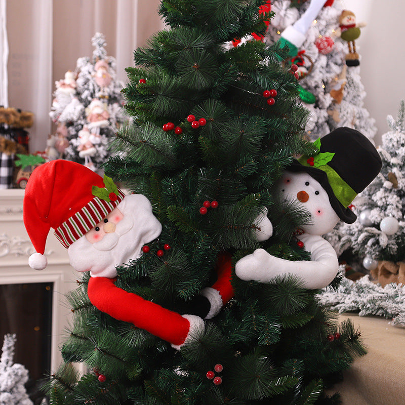 Plush Santa Claus & Snowman Tree Hugger Ornament, Christmas Tree Top Hugger Decor, Cloth Holiday Figurine