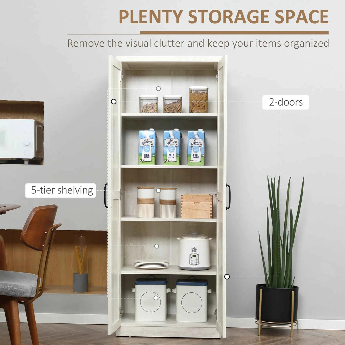 63-Inch Kitchen Pantry Cabinet – 5-Tier Storage Cabinet with Doors & Adjustable Shelves (Canada & United States Delivery Only)
