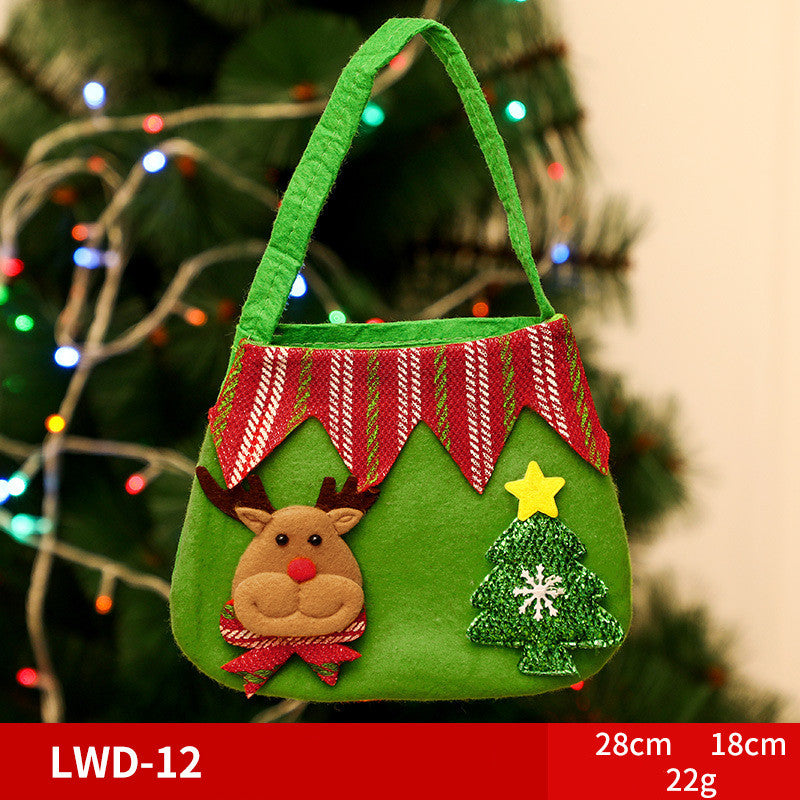 Brushed Christmas Gift Bags with 3D Santa Snowman Reindeer Bear, Red Drawstring Candy Bags, Felt Holiday Gift Bags