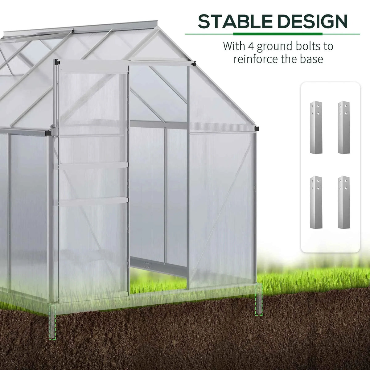 6' × 8' × 6.5' Walk-In Polycarbonate Greenhouse – Sliding Door, Base & Adjustable Roof Vent ( United States & Canada Delivery Only)