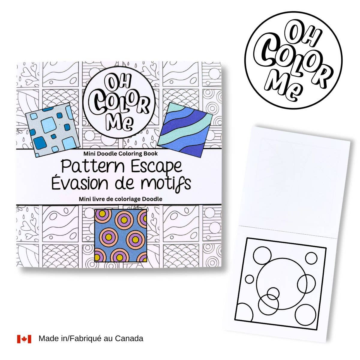 Oh Color Me - Mini Coloring Book Pattern Escape, 4"x4", Small Gifts - Canadian Brand - Ages 3+