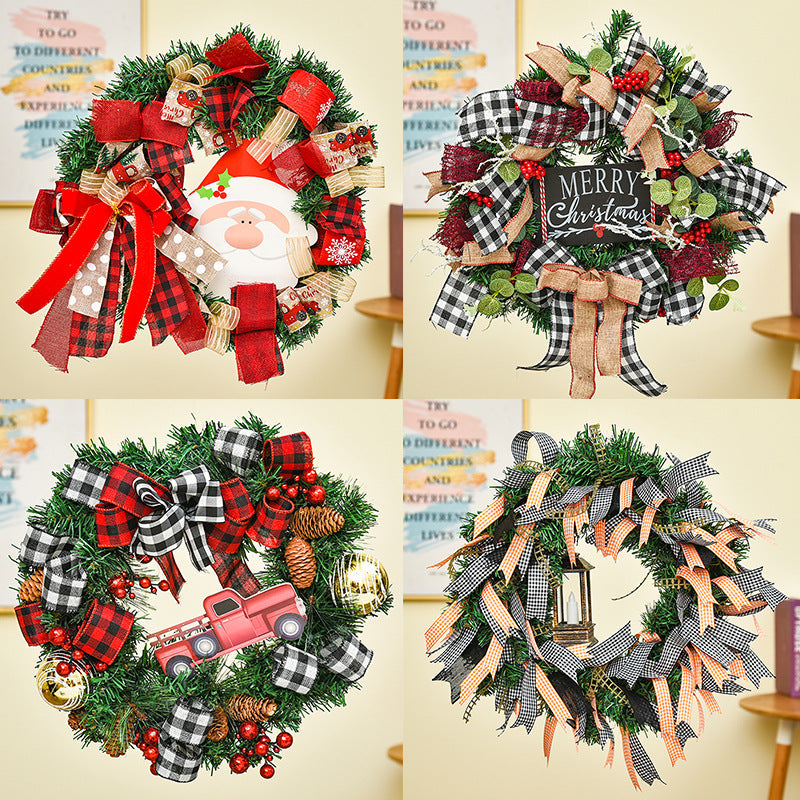 Christmas Buffalo Plaid Wreath Door Decoration
