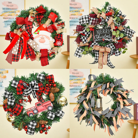 Christmas Buffalo Plaid Wreath Door Decoration