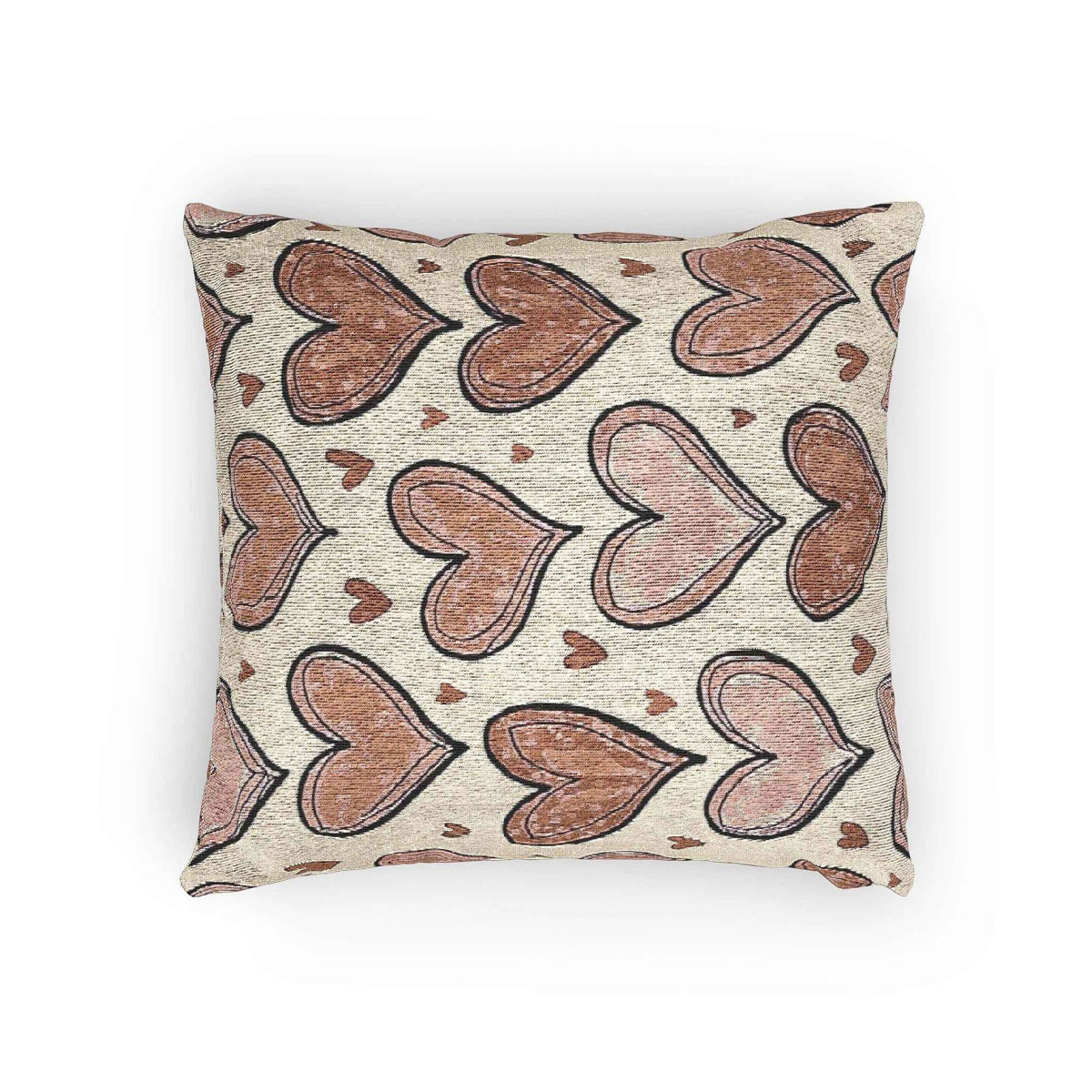 Pink Heart Pattern Woven Pillow | Boho Valentine Decorative Throw