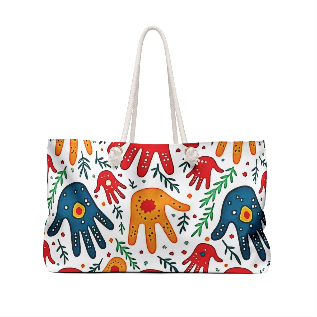 Colorful Handprint Weekender Bag - Boho Palm Print Travel Tote