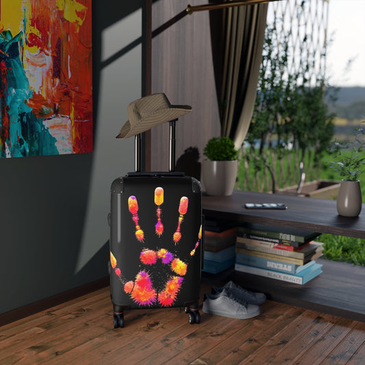 Colorful Handprint Suitcase — Neon Palm Print Carry-On Luggage